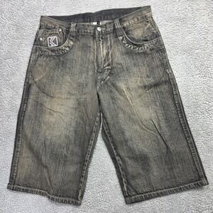 Karl Kani‎ Mens Denim Shorts Gray Wash Relaxed Fit Size 34
